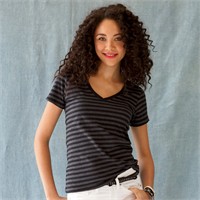 Anvil Ladies' Striped V-Neck T-Shirt