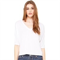 Bella Ladies' Flowy V-Neck Cropped T-Shirt